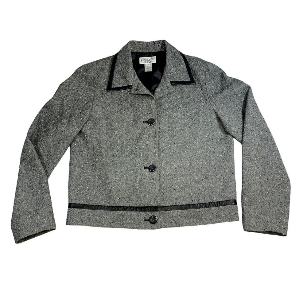 Pendleton Womens Jacket Blazer Gray Black Heathered Buttons Collared 100% Wool 8